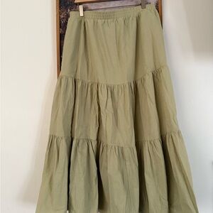 Elegant Olive Green Tiered Midi Skirt